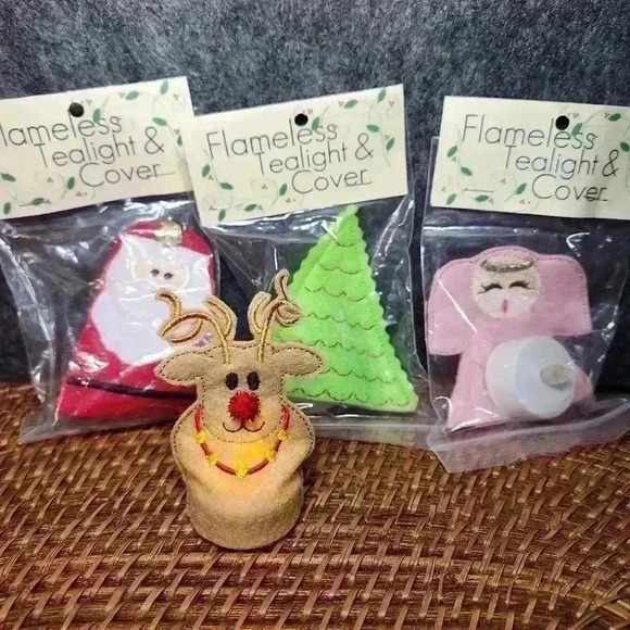 Christmas Tealight Candle Covers, Holiday Home Decor, Fabric  Set Of 4 - Picture 1 of 7